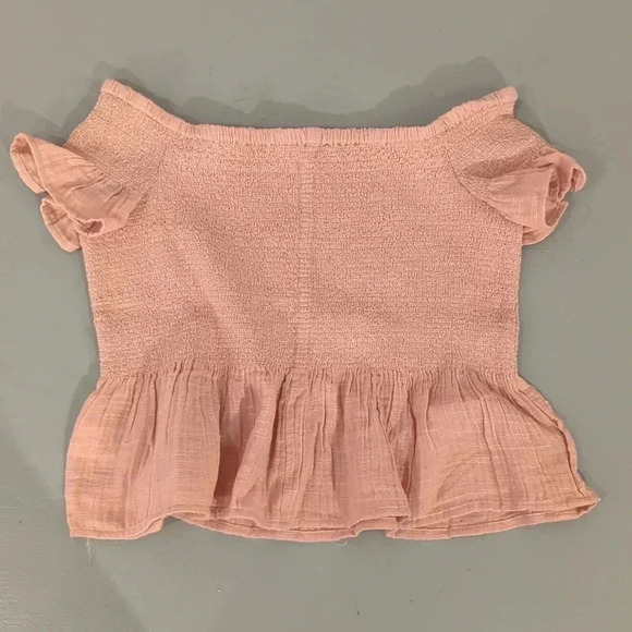 American Eagle Babydoll Crop Top Rouched Cap Sleeve size Small Peach - Picture 1 of 5